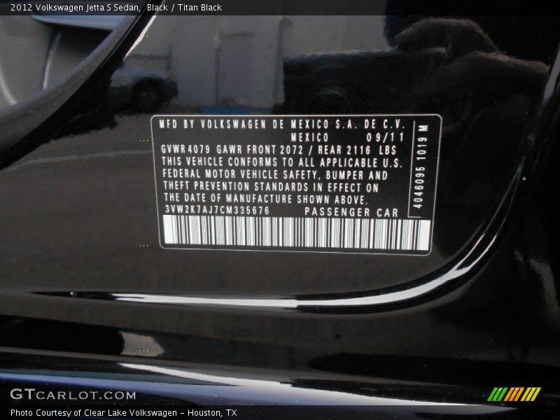 Black / Titan Black 2012 Volkswagen Jetta S Sedan