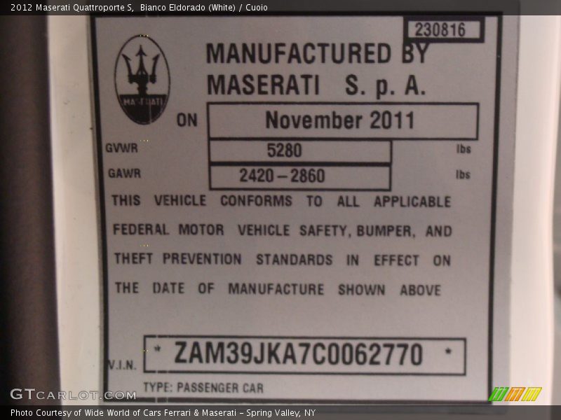 Info Tag of 2012 Quattroporte S
