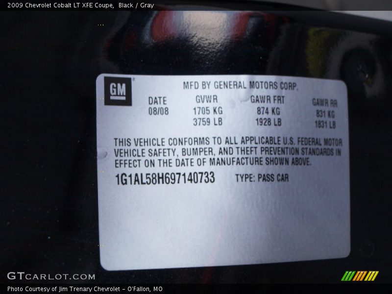 Black / Gray 2009 Chevrolet Cobalt LT XFE Coupe