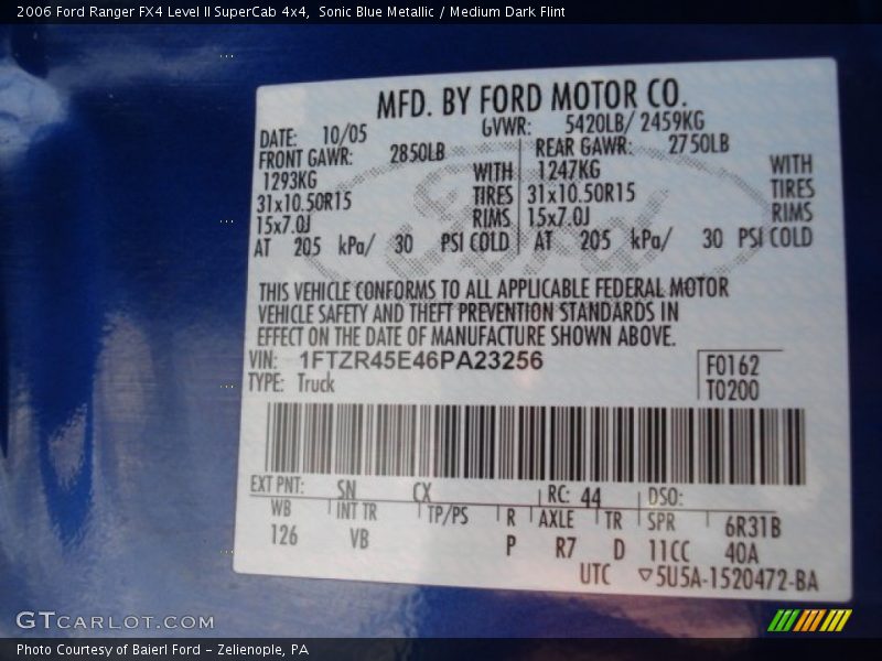 Sonic Blue Metallic / Medium Dark Flint 2006 Ford Ranger FX4 Level II SuperCab 4x4