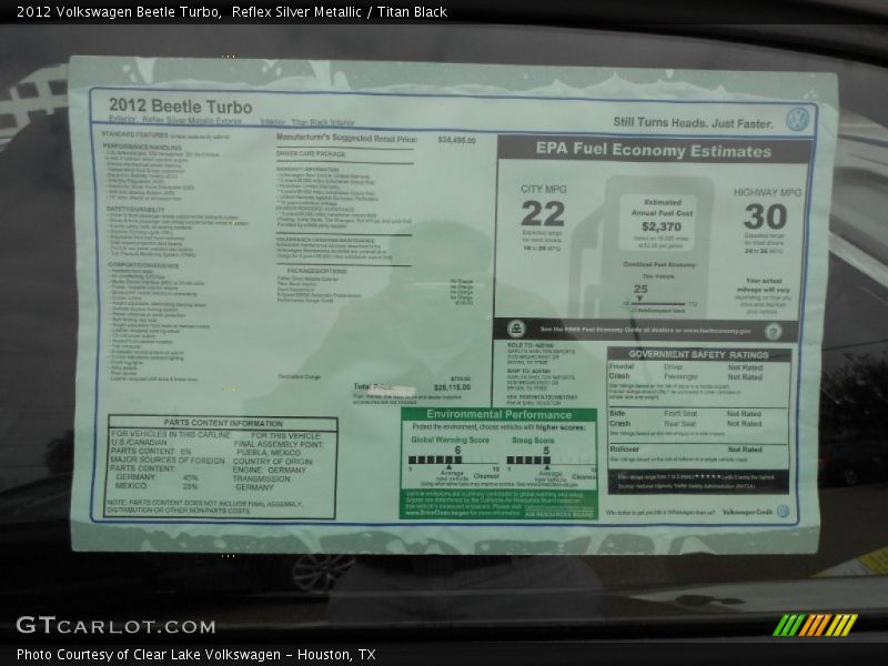  2012 Beetle Turbo Window Sticker