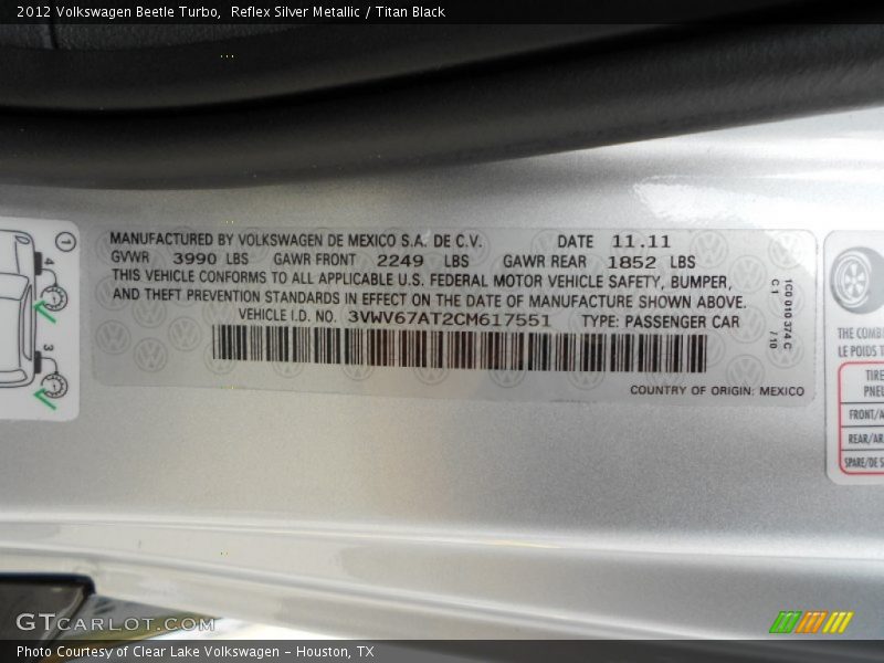 Reflex Silver Metallic / Titan Black 2012 Volkswagen Beetle Turbo