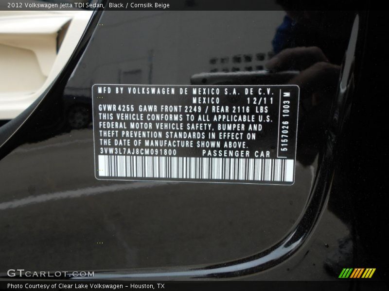 Black / Cornsilk Beige 2012 Volkswagen Jetta TDI Sedan