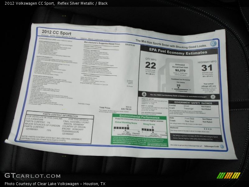  2012 CC Sport Window Sticker