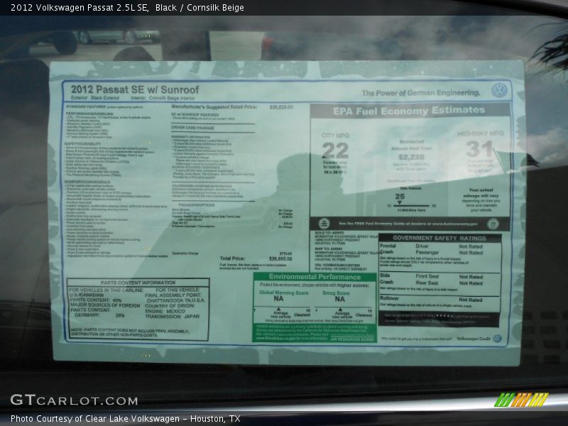 Black / Cornsilk Beige 2012 Volkswagen Passat 2.5L SE