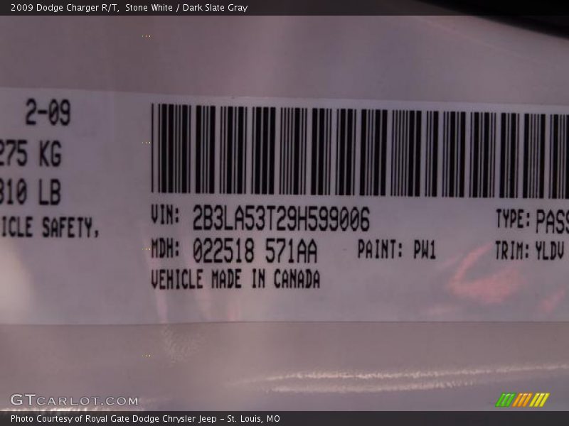Stone White / Dark Slate Gray 2009 Dodge Charger R/T