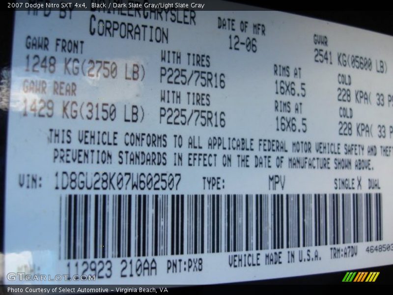 Black / Dark Slate Gray/Light Slate Gray 2007 Dodge Nitro SXT 4x4