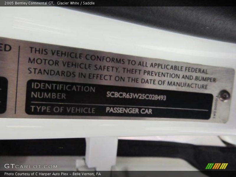 Info Tag of 2005 Continental GT 