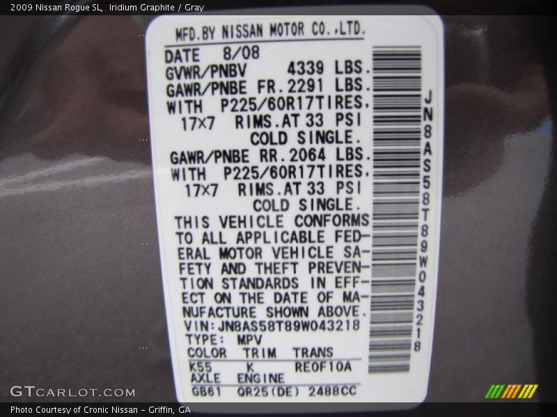Iridium Graphite / Gray 2009 Nissan Rogue SL