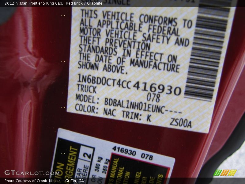 Red Brick / Graphite 2012 Nissan Frontier S King Cab