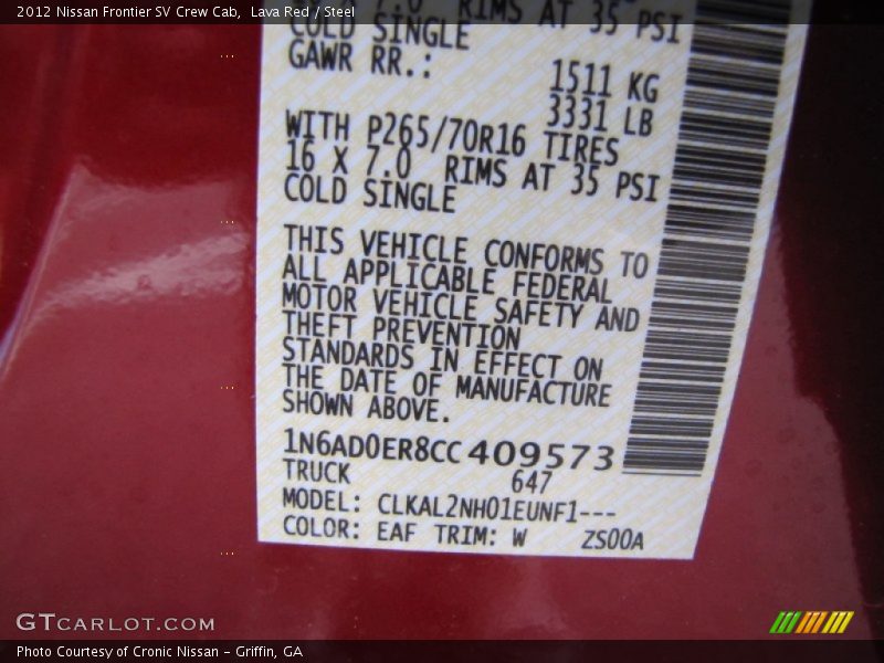 Lava Red / Steel 2012 Nissan Frontier SV Crew Cab