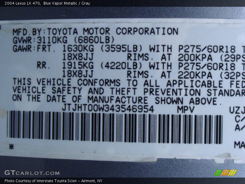 Blue Vapor Metallic / Gray 2004 Lexus LX 470