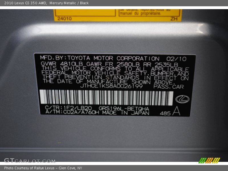 Mercury Metallic / Black 2010 Lexus GS 350 AWD