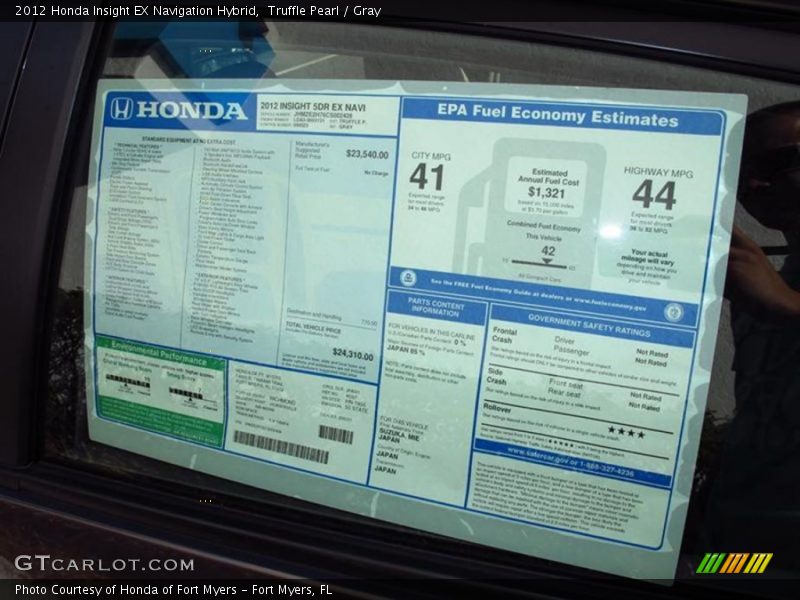 2012 Insight EX Navigation Hybrid Window Sticker