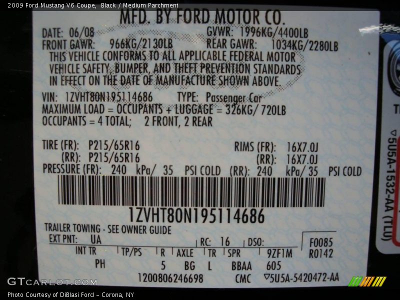Black / Medium Parchment 2009 Ford Mustang V6 Coupe