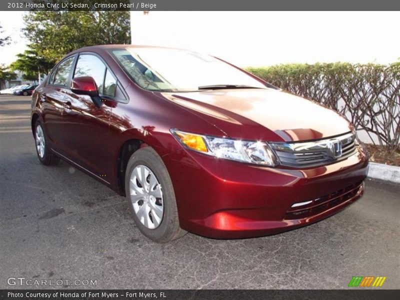 Crimson Pearl / Beige 2012 Honda Civic LX Sedan