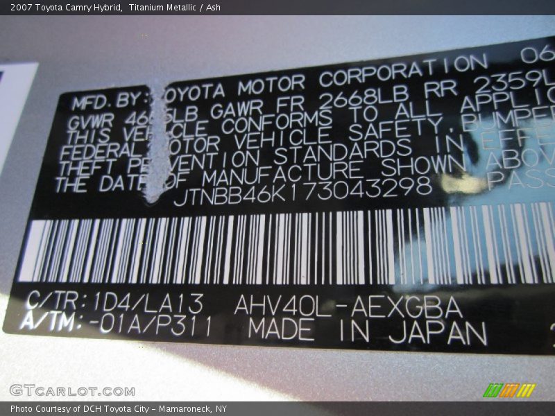 Titanium Metallic / Ash 2007 Toyota Camry Hybrid