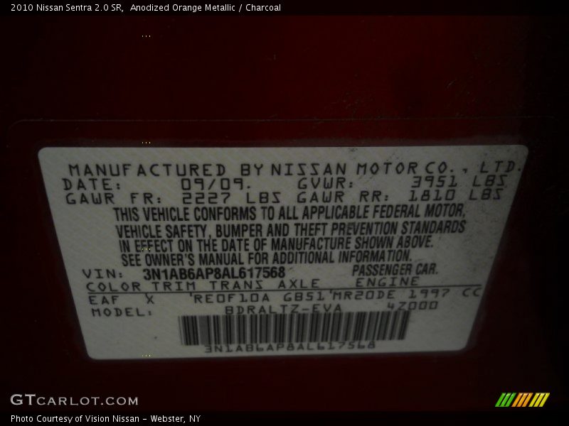 Anodized Orange Metallic / Charcoal 2010 Nissan Sentra 2.0 SR