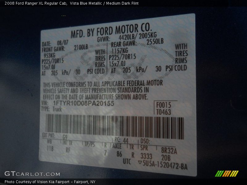 Vista Blue Metallic / Medium Dark Flint 2008 Ford Ranger XL Regular Cab