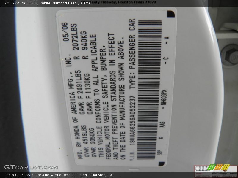 White Diamond Pearl / Camel 2006 Acura TL 3.2