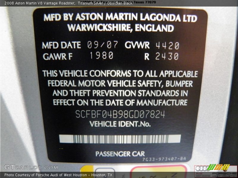 Titanium Silver / Obsidian Black 2008 Aston Martin V8 Vantage Roadster
