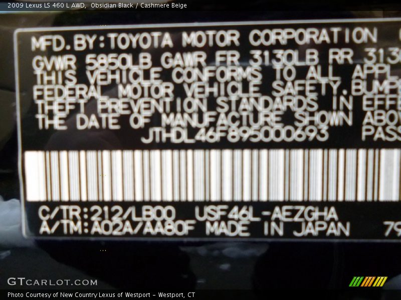 Obsidian Black / Cashmere Beige 2009 Lexus LS 460 L AWD