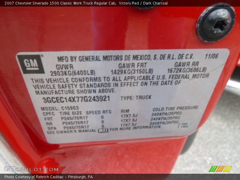 Victory Red / Dark Charcoal 2007 Chevrolet Silverado 1500 Classic Work Truck Regular Cab