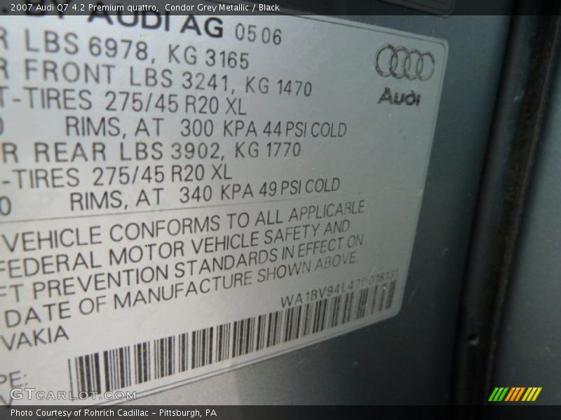 Condor Grey Metallic / Black 2007 Audi Q7 4.2 Premium quattro