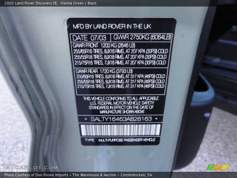 Info Tag of 2003 Discovery SE