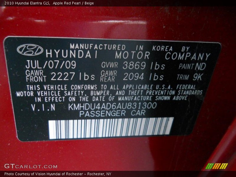 Apple Red Pearl / Beige 2010 Hyundai Elantra GLS
