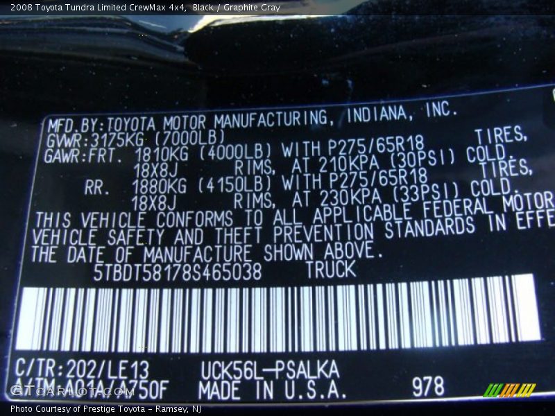 Black / Graphite Gray 2008 Toyota Tundra Limited CrewMax 4x4