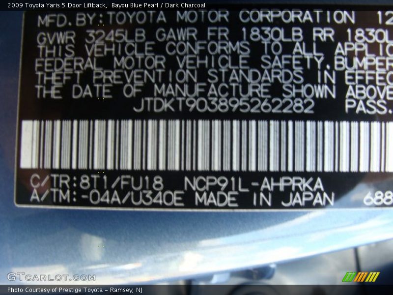 2009 Yaris 5 Door Liftback Bayou Blue Pearl Color Code 8T1