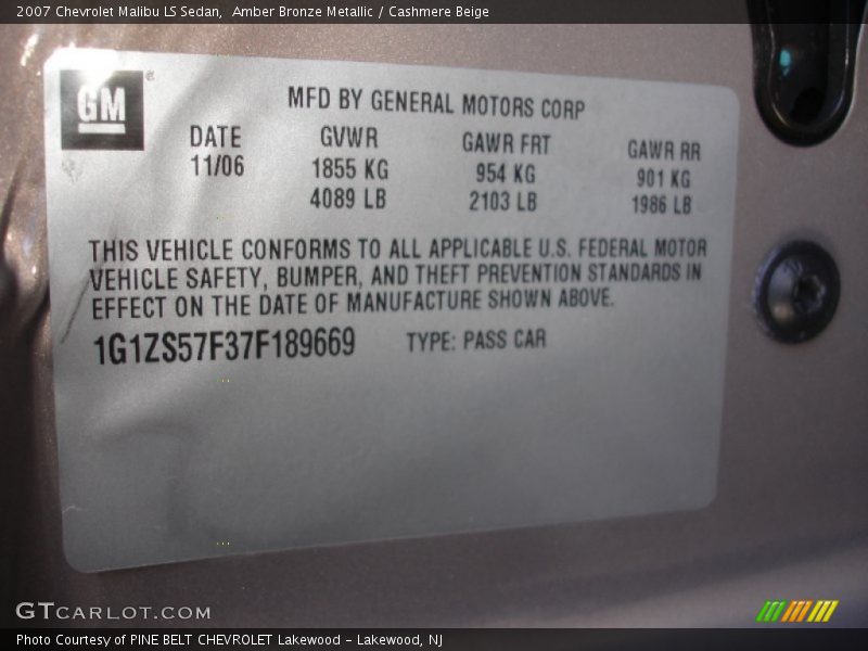 Amber Bronze Metallic / Cashmere Beige 2007 Chevrolet Malibu LS Sedan