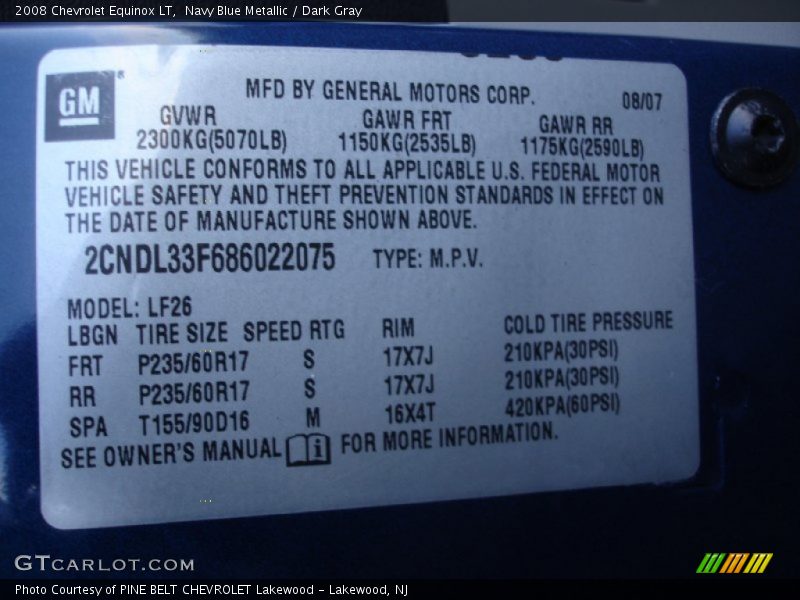 Navy Blue Metallic / Dark Gray 2008 Chevrolet Equinox LT