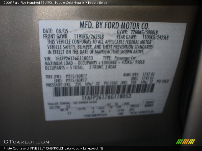 Pueblo Gold Metallic / Pebble Beige 2006 Ford Five Hundred SE AWD