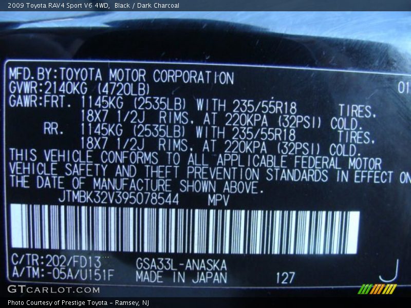 Black / Dark Charcoal 2009 Toyota RAV4 Sport V6 4WD
