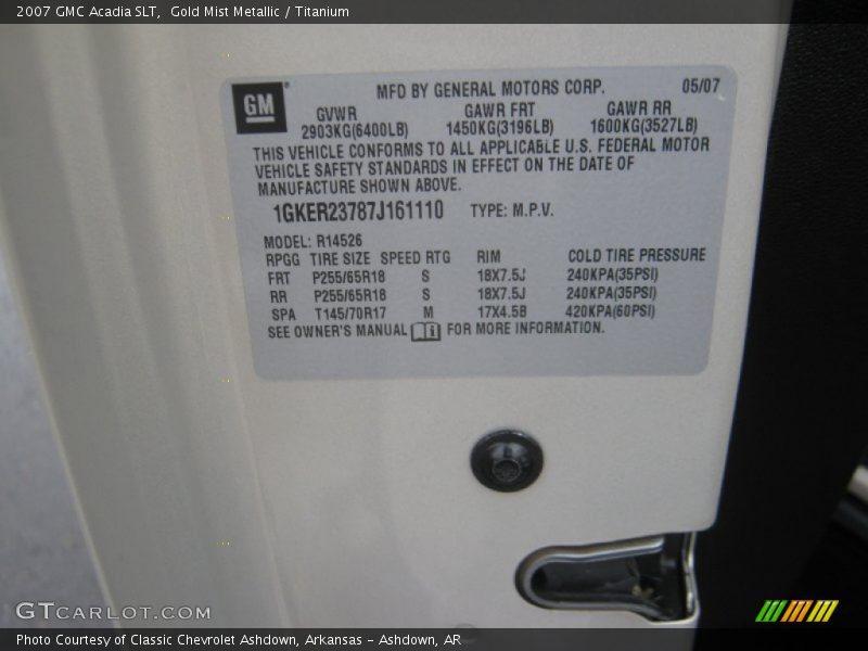 Gold Mist Metallic / Titanium 2007 GMC Acadia SLT