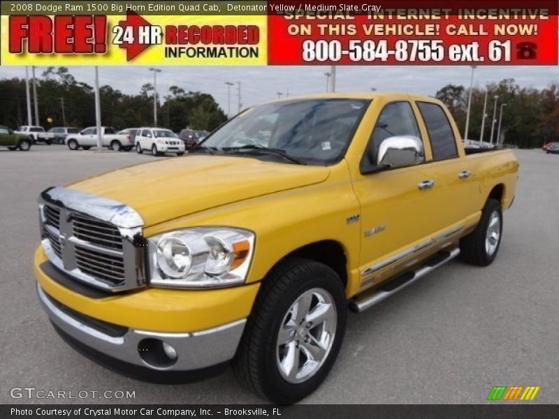 Detonator Yellow / Medium Slate Gray 2008 Dodge Ram 1500 Big Horn Edition Quad Cab