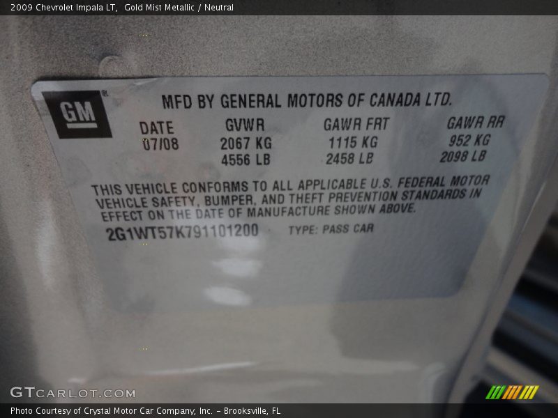 Gold Mist Metallic / Neutral 2009 Chevrolet Impala LT