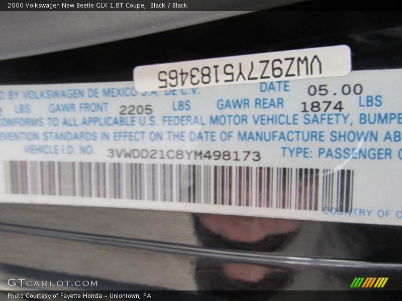 Black / Black 2000 Volkswagen New Beetle GLX 1.8T Coupe