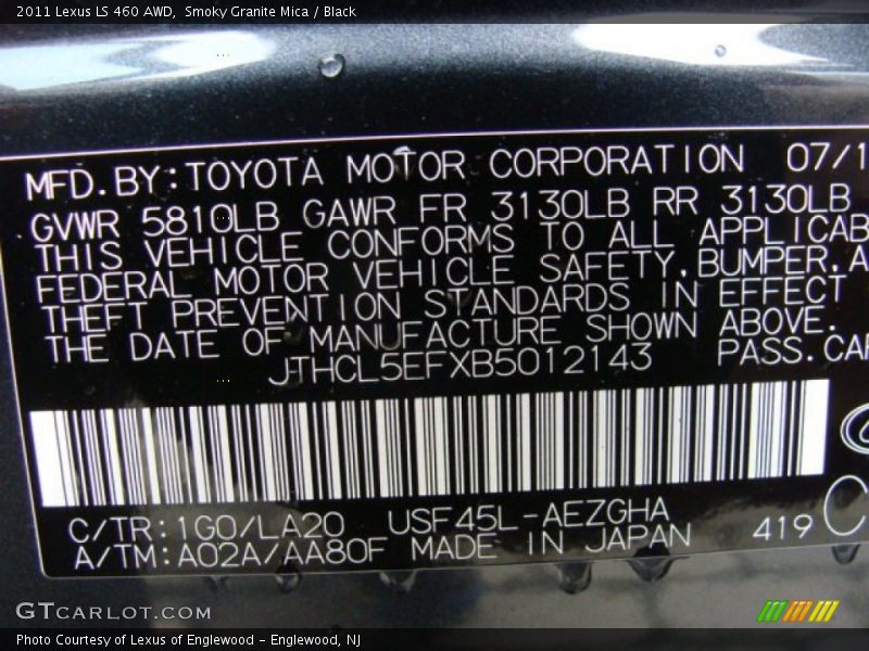 Smoky Granite Mica / Black 2011 Lexus LS 460 AWD
