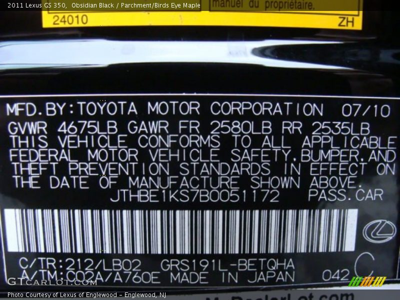 Obsidian Black / Parchment/Birds Eye Maple 2011 Lexus GS 350