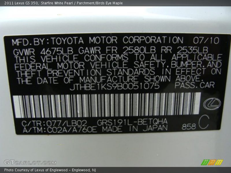 Starfire White Pearl / Parchment/Birds Eye Maple 2011 Lexus GS 350