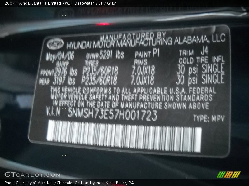 Deepwater Blue / Gray 2007 Hyundai Santa Fe Limited 4WD