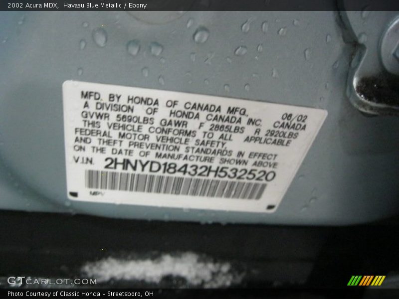 Havasu Blue Metallic / Ebony 2002 Acura MDX