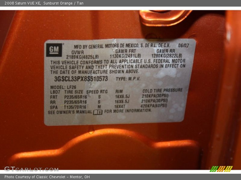 Sunburst Orange / Tan 2008 Saturn VUE XE