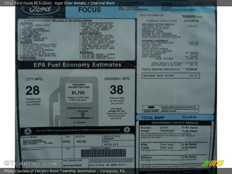  2012 Focus SE 5-Door Window Sticker
