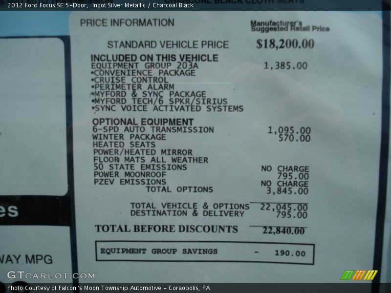  2012 Focus SE 5-Door Window Sticker