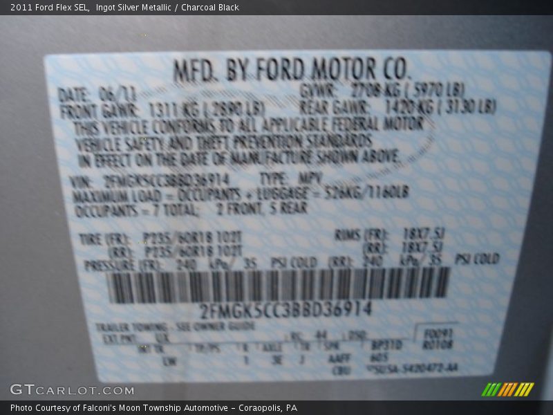 Ingot Silver Metallic / Charcoal Black 2011 Ford Flex SEL