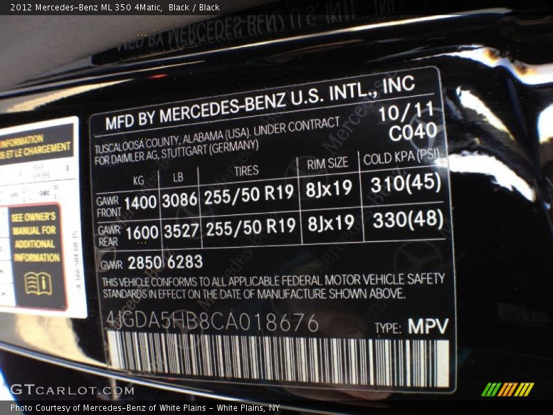 Black / Black 2012 Mercedes-Benz ML 350 4Matic